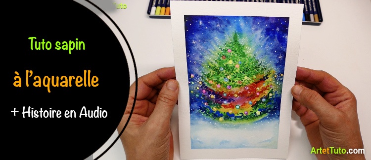Aquarelle sapin de noel facile à peindre