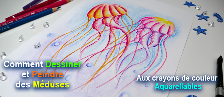 utiliser des crayons de couleur aquarellables pour dessiner des méduses