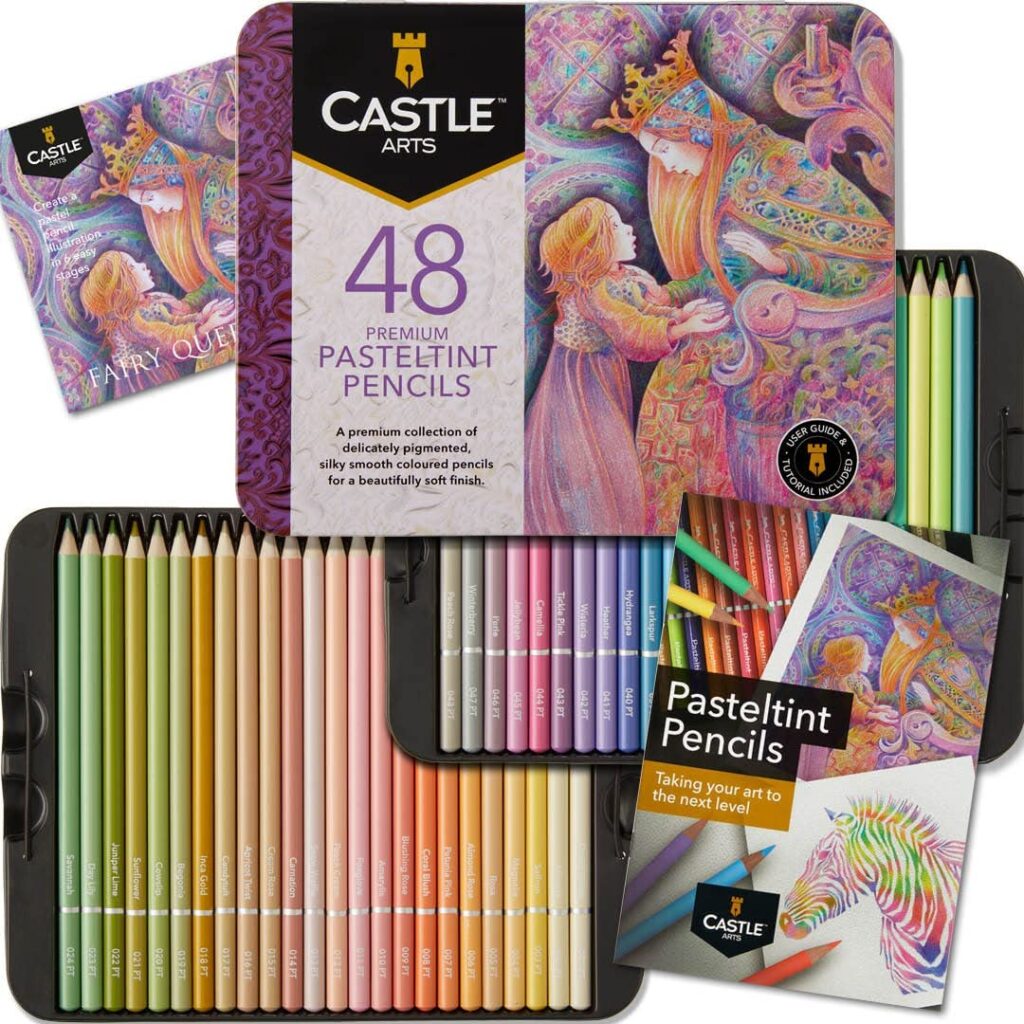 Coloriage pour adulte Castle Art Supplies Set de Crayons de Couleur Pastels 48 crayons