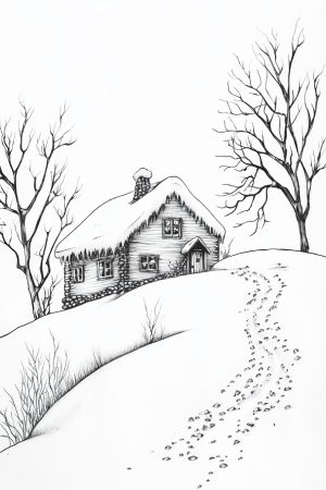 Dessin de maison avec neige à colorier et à imprimer